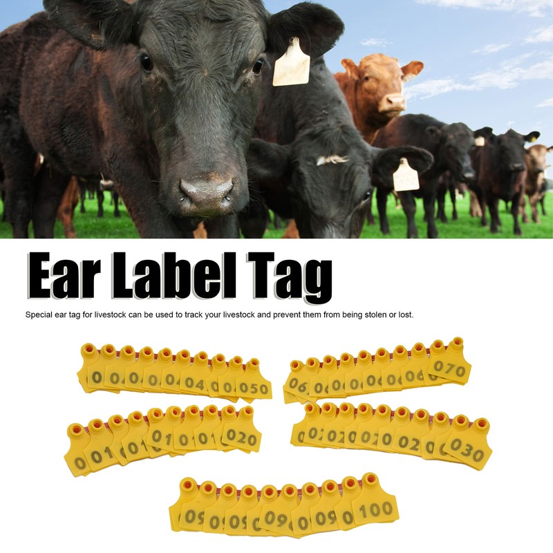 100Pcs TPU Pig Cow Ear Tag with Number 001‑100 Ear