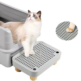 Litter Box Step, cat Steps for Litter Box, Litter Box ramp with Wooden Base, Filter Function, Easy to Clean,for Kittens & Senior Cats(Light Grey)