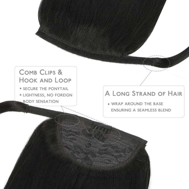 WENNALIFE Ponytail Extension, 45 cm, 80 g, Deep Black Ponytail