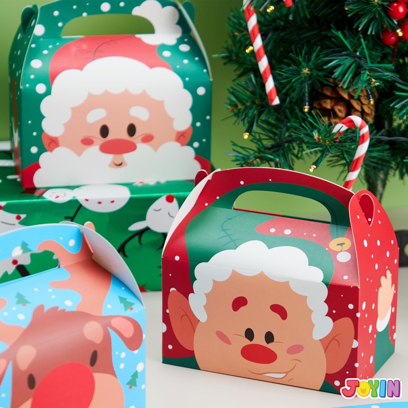 JOYIN 24 PCS 3D Christmas House Cardboard Treat Boxes (6"x6"x3.5")