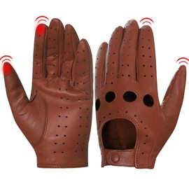 Harssidanzar Womens Leather Driving Gloves Lambskin Touchscreen Gloves Unlined GL009UK,Cognac,Size L