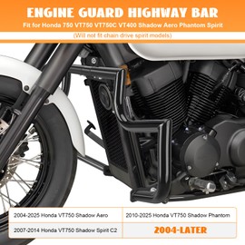 Eumti Crash Bar Engine Guard Front Highway Flat-Out Bars for Honda 750 VT750 VT750C VT750C2F VT400 Shadow Aero Phantom Spirit 2004-2025