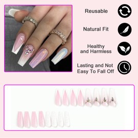 AKOFIC Pack of 24 Press on Nails Short, Coffin French Artificial Nails, Glue-On Nails with Nail Glue, Square White Nude Acrylic Fake Nails for Women and Girls