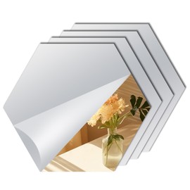 Hexagon Mirror Stickers for Walls 4 Packs 7.8''x7.8'' Self Adhesive Flexible Acrylic Wall Tile Decorative Peel and Stick Mirror Tiles Sheets Small 2mm Unbreakable Thick Stick on Mirrors for Door