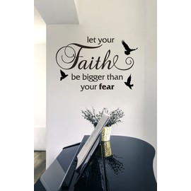 Inspirational Quotes Bird Decor Wall Decal Sticker, Let Your Faith Be Bigger Than Your Fear Motivational Saying Viny Wallpaper Mural for Home Office