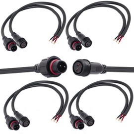 QOFOWIN 2 Wire Waterproof Connector, 2Pin Male Female Plug LED Connector,with 16AWG IP68 20CM Extension Cable for Car, Boat,Truck,Indoor/Outdoor LED Strip Lights(2Pin 5Pairs)