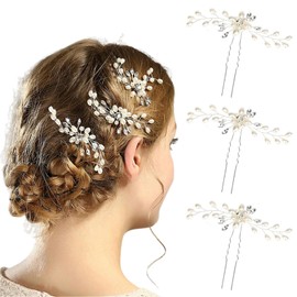 Bridal Hair Pins - 3pcs Fashion Retro Elegant Ladies Pearl Rhinestone Hair Accessories for Wedding Bridal Jewelry Headpiece Wedding Accessories (3PCS)