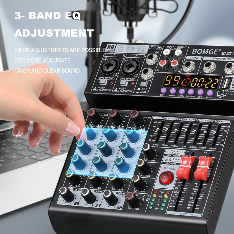 BOMGE 04A Audio Mixer,Professional Sound Board Mixing Console with USB/Bluetooth/Computer/4
