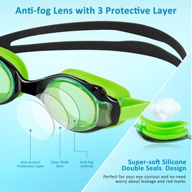 Kids Swimming Goggles with Adjustable Strap 2 Pack, Anti Fog Protection Lenses Waterproof No Leaking Swim Goggles (Age 6-14)