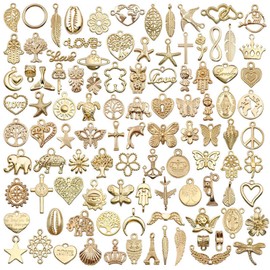 WADY Charm Necklace Kit, 100 Pcs Charms Pendant, Jewelry Making Pendants Charms, Bracelets Making, Antique Charms for Jewelry Making, DIY Necklace Bracelet Earrings Jewellery Making Accessories (Gold)