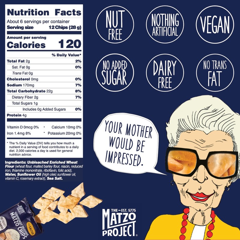 The Matzo Project Crispy Matzo Chips, Sea Salt Flavor, Vegan,