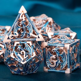 ARUOHHA Hollow Metal DND Dice Copper Blue Dragons Dice Set with Gift Box, Dungeons and Dragons D&D Dice Role Playing Game Polyhedral Dice RPG D and D Dice D20 D12 D10 D8 D6 D4