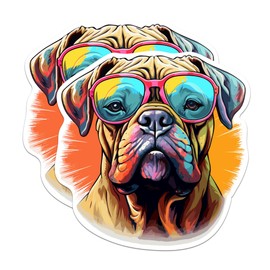 (2 Pack) Bullmastiff Dog Stickers - Bullmastiff with Sunglasses - Choose FromOver 100 Dog Breeds - 5 Inches On Longest Side - Premium Vinyl - Made in USA - BMCS0329