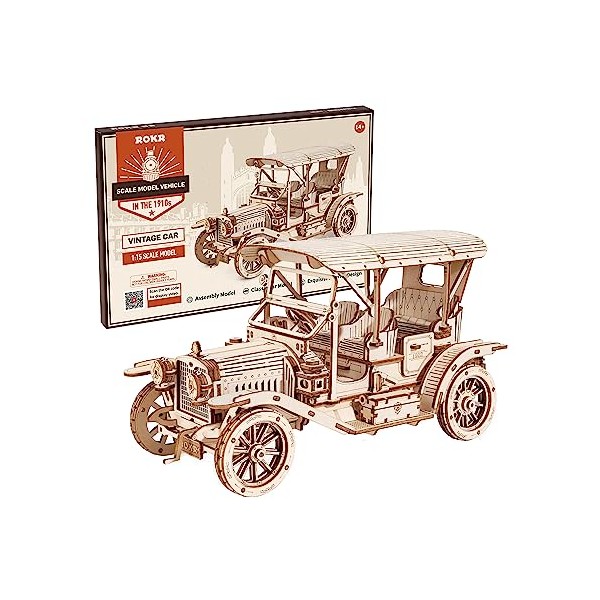 ROKR 3D Puzzle Car Wooden Model kit For Adult Model Building Kits Christmas Birthday Gifts For Teens and Adults, Vintage Car