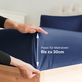 Fitted Sheet 90 x 200 cm Navy Blue 30 cm Base Height – Luxury Fitted Sheet for Single Bed – Fits Mattresses up to 30 cm Height – Soft, Wrinkle-Free and Breathable Bed Sheet – Single Pack