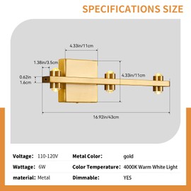 ADCTHOME LED Gold 3 Lights Bathroom Vanity Lights Fixtures Modern Bathroom Wall Lighting Fixtures Over Mirror Set of 2