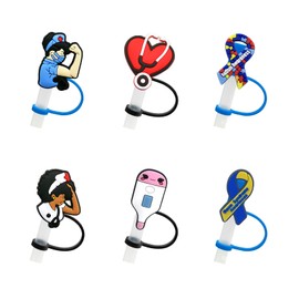 6pcs Straw Cover, Medical Silicone Straw Tips, Reusable Drinking Straw Cap Lids, Dust-proof Straw Plug for 7-8 mm Straw, Perfect Gifts for Nurse Doctor