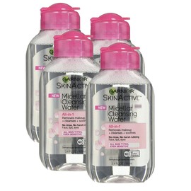 Garnier Skin Active Micellar Cleansing Water, All-in-1, For All Skin Types, Travel Size, 3.4 Ounce, (4 Pack)