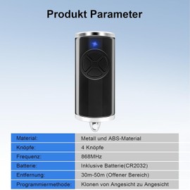 868 MHz Remote Control Garage Door, Replacement Garage Door Opener, 4 Channels, Compatible with HSE-4-868-BS, HSE2-868-BS, HS4-868-BS, HS1-868-BS, HSS4-868-BS, HSP4-868-BS Remote Control, Pack of 2