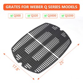 7584 7646 Grill Grates for Weber Q3200 Q300 Q3000 Q3100 Q320 57060001 586002 426001 56010049, Cast Iron Grill Grates for Q3200, 2 Packs