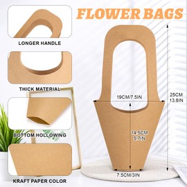 Flower Bags,100 Packs,Flower bags for Bouquets,Kraft Paper Flowers Gift Bags With Handle,Suitable for flower Shops, Weddings, Valentine's Day, Birthday Parties, Thanksgiving, Home Decoration (13.8Inches)