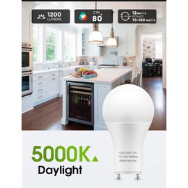 LOHAS GU24 Base LED Light Bulb, 1200Lumen, 12Watt (75W-100W Equivalent) 5000K Daylight White A19 Shape for Ceiling Fan, Twist Lock GU24 LED Light Bulbs for Home Lighting, Non-Dimmable, 4-Pack