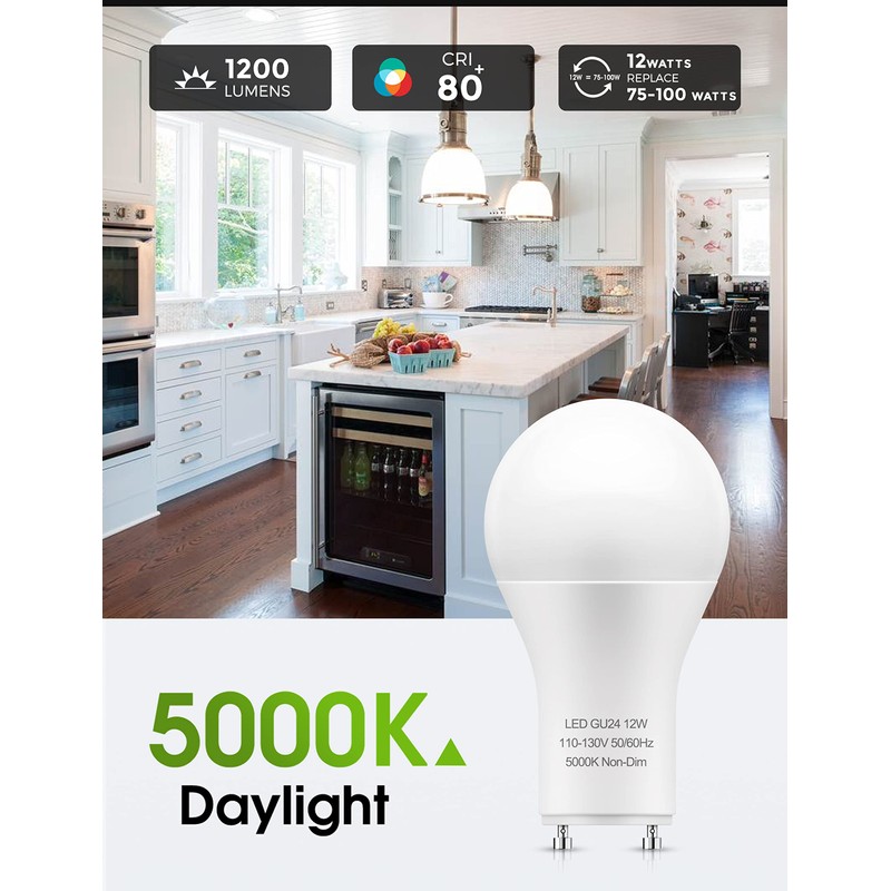 LOHAS GU24 Base LED Light Bulb, 1200Lumen, 12Watt (75W-100W Equivalent)