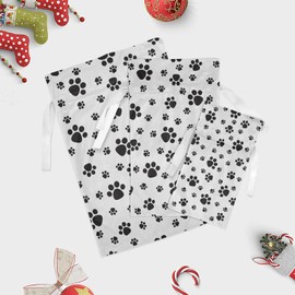 Dog Paw Cat Paw 3 Pack Christmas Gift Bags, Drawstring Xmas Bag, Gift Wrapper Bag for Holiday and Parties