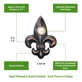 Waterwood Solid Brass Small Fleur De Lis Doorbell in Oil Rubbed Bronze - Wired & Illuminated Push Button - Environmentally Friendly Recycled Material