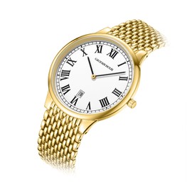 GAOFAN HOUR Watches for Men, Roman Disl Analog Quartz Gold Watch with Date Classic Business Style Waterproof with Tools