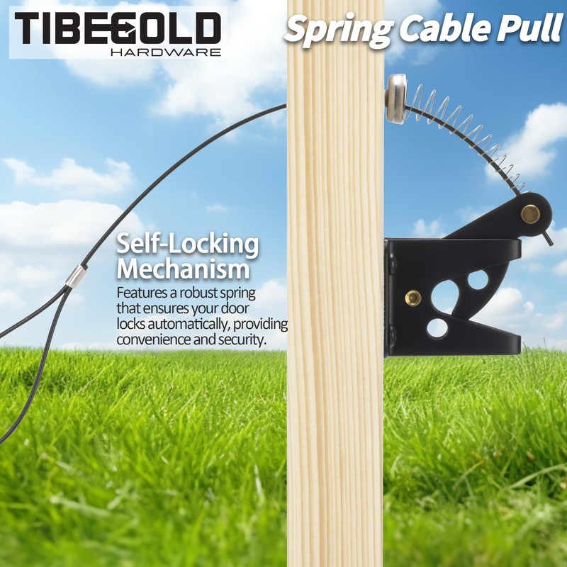 TIBEGOLD Gate Latch Cable Pull, Spring-Loaded Cable Pull, Black Gate