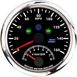 MOTOR METER RACING W PRO 85mm 3-3/8" 2 in 1 GPS Speedometer Tachometer Digital Odometer Mileage & Trip Meter with Turn Signal High Beam 160 MPH Waterproof Black Dial White LED for Car Truck Motor