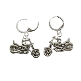 Motorbike Charm Ear Clip, Motorcycle Lover, Retro Lever Back Biker Earrings, Whimsical Jewelry, Small Hoop