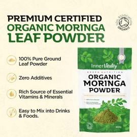 Organic Moringa Powder, Award Winning Premium Pure Leaf Powder Rich in Essential Vitamins & Minerals by Inner Vitality