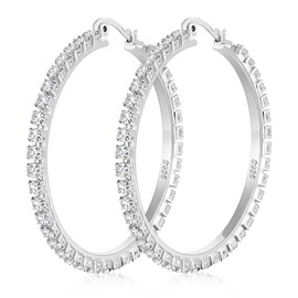 DORANA 925 Sterling Silver Hoops Earrings for Women Large Rhinestone Hoop Earrings Lightweight Hypoallergenic Big Silver Cubic Zirconia Earring Thin Rhinestone Hoops Jewelry Gifts