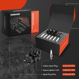 A-Premium 1 Ignition Coils with 6 Spark plug Wires and 6 Iridium Spark Plugs Compatible with Ford Ranger 2001-2003 V6 3.0L & Mazda B3000 2001 V6 3.0L, FLEX