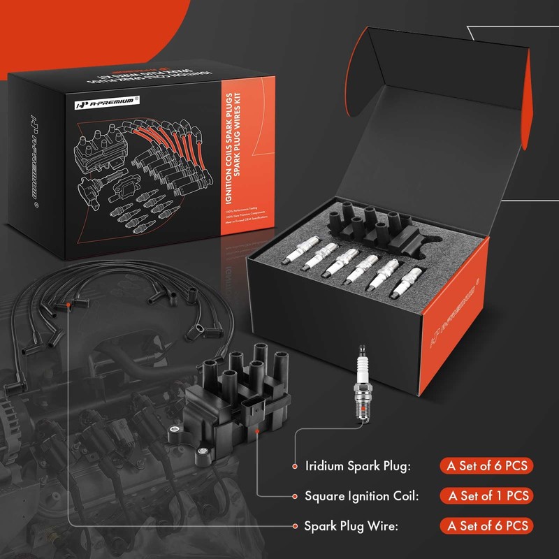 A-Premium 1 Ignition Coils with 6 Spark plug Wires and
