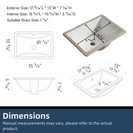18W" x 13D" Undermount Bathroom Sink, Los Flexi Compact Rectangular 18 Inch Ceramic Undermount Lavatory Sinks for Small Bathrooms, White Undercounter Vanity Sinks with Overflow