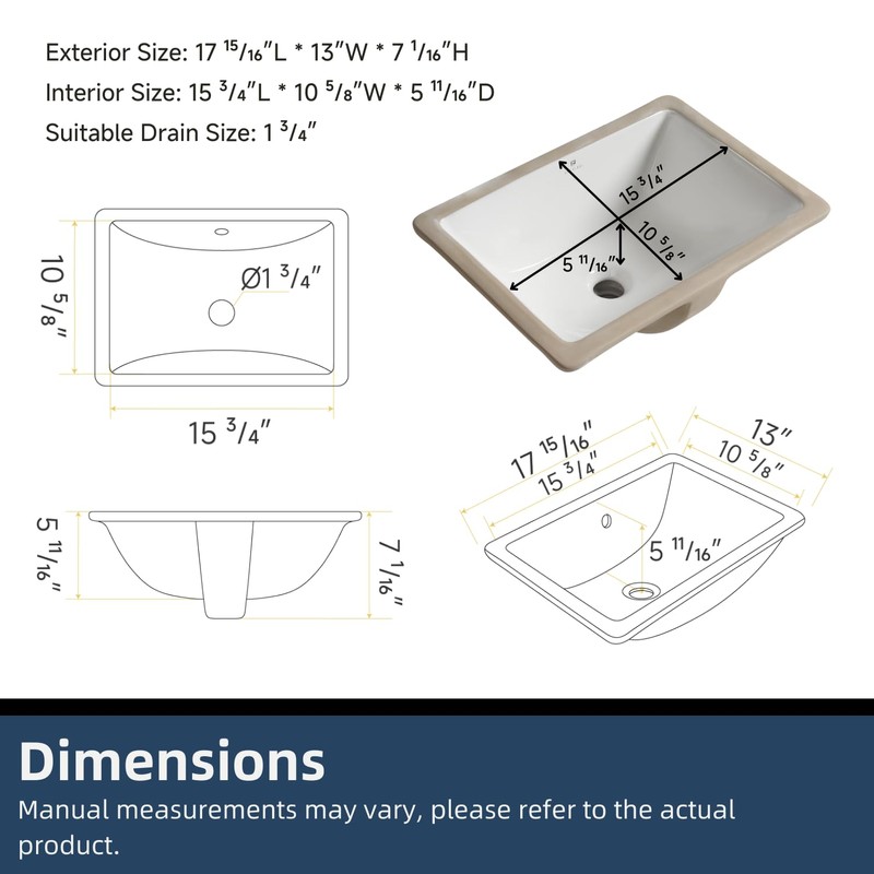 18W" x 13D" Undermount Bathroom Sink, Los Flexi Compact Rectangular