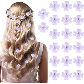 Mini Purple Clover Flower Hair Clips with Rhinestone,20Pcs Mini Flower Hair Clips with Daisy Flower,Mini Clover Flower Hair Clip Rhinestone Hair Clip,Mini Clover Flower Hair Clip with Cute Rhinestone