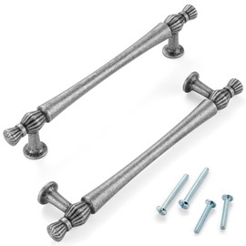 ASKANO 10 Pack 5 Inch Hole Centers, Antique lron Cabinet Pulls Antique Silver Cabinet Handles Vintage lron Kitchen Hardware for Cabinets ZP2408 Drawer Dresser Cupboard Bedroom Closet Bathroom Vanity