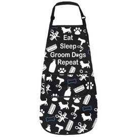Gzrlyf Dog Groomer Apron Pet Grooming Gift Dog Grooming Apron with Pocket Dogs Hair Salon Stylist Gift (Dogs Repeat apron)