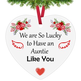 Aunt Gifts Aunt Ornaments Auntie Gifts from Niece Nephew Ceramic Hanging Ornament Gift Christmas Birthday Gifts for Aunt Appreciation Gifts Aunt Gifts for Mothers Day Ceramic Heart Keepsake