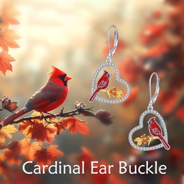 POPLYKE Red Cardinal Earrings for Women 925 Sterling Silver Cardinal Bird Dangle Leverback Earrings Cardinals Jewelry for Women