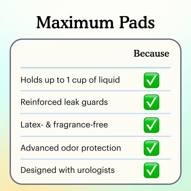 Because Incontinence Pads for Women – Maximum Absorbency for Moderate