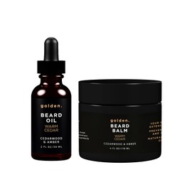 Golden Grooming Company Golden Grooming Beard Oil & Balm Bundle for Men | Natural Growth Kit with Shea Butter | 4oz Balm & 2oz Oil | Warm Cedar