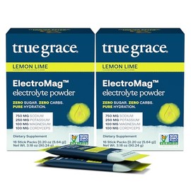 True Grace ElectroMag - 16 sobres (paquete de 2) - Lima-limón - Polvo electrolítico para una hidratación rápida - Sodio, potasio, magnesio y...       