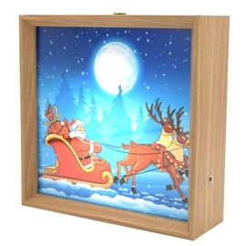 We Wish You a Merry Christmas Wind Up Music Box, 6x6 Wood Picture Frame Lamp 3-Color Touch LED Night Light Musical Gift for Christmas Party Home Bedroom Desktop Display
