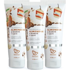 Pacifica Jabón Líquido Corporal Shower Gel Exfoliante Almendra  Karité  Café 1,500 Mililitros (3 Geles De 500 Ml Cada Uno)