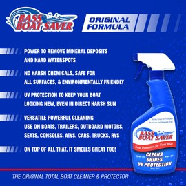 Complete Boat Detail Kit by Bass Boat Saver - Rapid Hard Water Spot Remover w/High-Gloss UV Wax Protection & Sonar Screen Cleaner - 2X 24oz Spray Bottles & 4.4oz Screen Cleaner